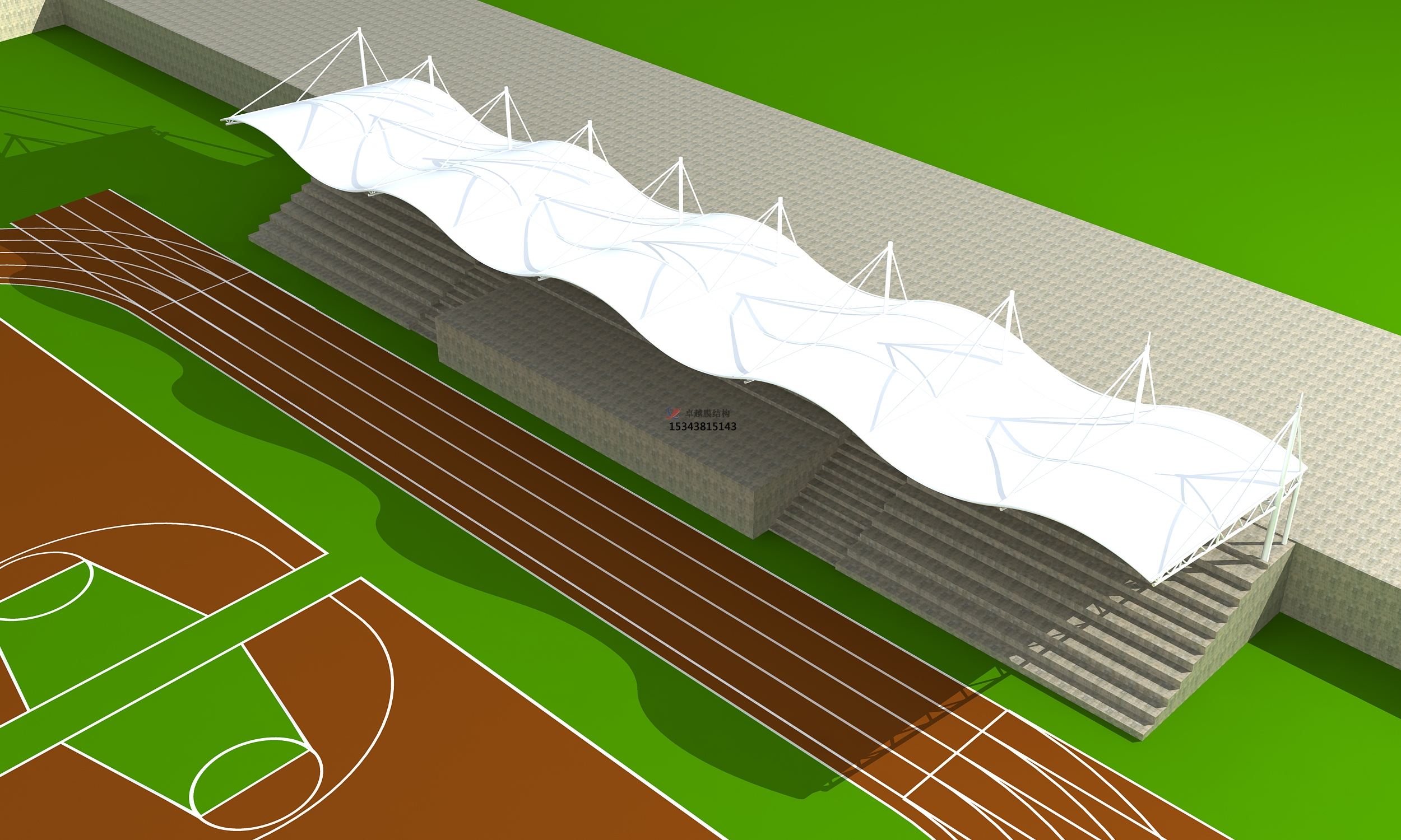 子洲體育公園膜結(jié)構(gòu)【看臺(tái)雨棚】門球場(chǎng)案例
