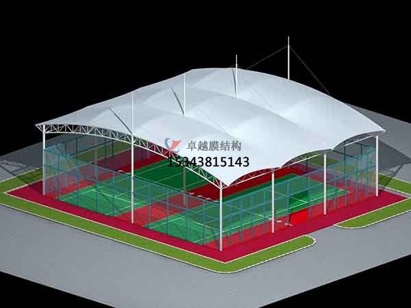 吉林網球場膜結構頂蓋/籃球場屋頂/門球場雨棚安裝